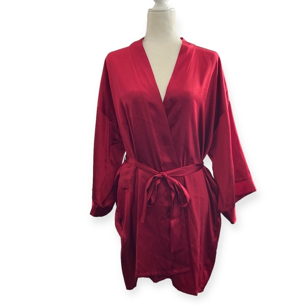 Vintage 90s Frederick’s of Hollywood Satin Short Robe Red